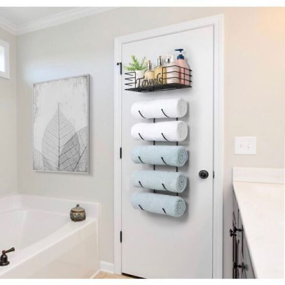 5 Tiers Metal Rolled Towel Holder with Top Shelf - Picture 3 of 4